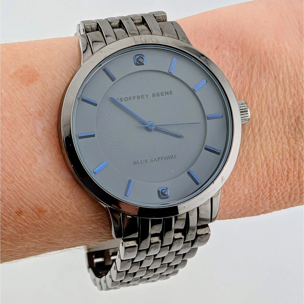 Geoffrey Beene Blue Sapphire Gray Dial Blue Hands Gunmetal Men's Watch 40mm